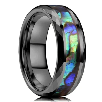 Moda 8mm Siyah Tungsten Düğün Paslanmaz Çelik Yüzük Erkekler İçin Kakma Renkli Abalone Kabuk Yüzük 2022 Erkekler Düğün Band Takı