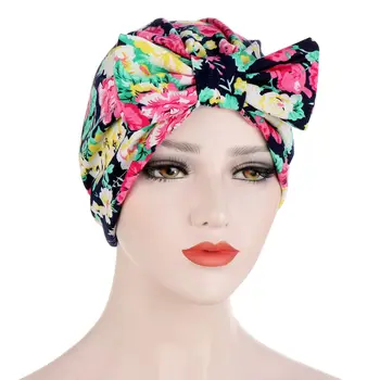 Moda baskı yay türban şapka müslüman kadın İç hicap kaput Hindistan wrap başörtüsü hazır giyim başörtüsü kapaklar bayanlar headdress