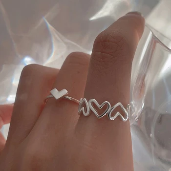 Moda Delikli Kalp Şekli Basit Açık Yüzükler Kızlar İçin Gümüş Renk Yüzük Estetik düğün takısı Kadınlar söz yüzüğü Hediyeler
