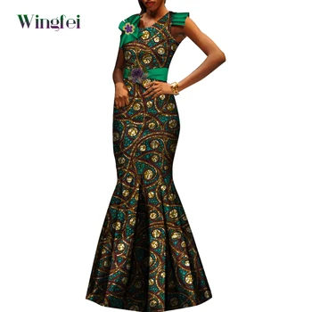 Moda Kadın Elbise Dashiki Afrika Baskı Kolsuz Uzun Elbiseler Kadınlar için Maxi Elbise Bazin Riche Bayan Seksi Parti Elbise WY6606