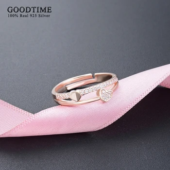 Moda Kadın Saf 925 Ayar Gümüş Takı Yıldönümü Açılış Ayarlanabilir Moda Kakma Zirkon Aşk Nişan Yüzüğü Hediye