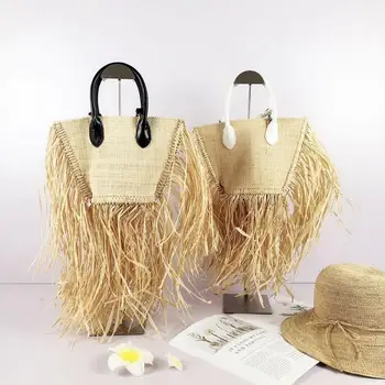 Moda püskül saman torbaları rattan örgü kadın çanta tasarımcısı lüks el yapımı kağıt omuz crossbody çanta yaz plaj S2187