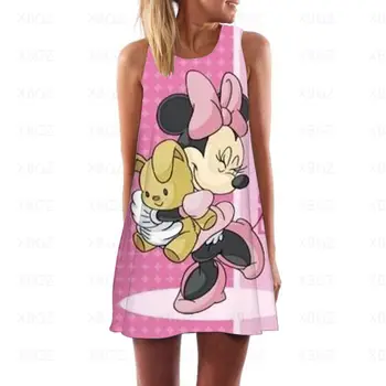 Moda Yaz Elbiseler Kadın 2022 Minnie Mouse Mini Elbise Kadınlar Gevşek kadın Seksi Baskı Disney Boho Serin Üst Karikatür Mickey Sıcak