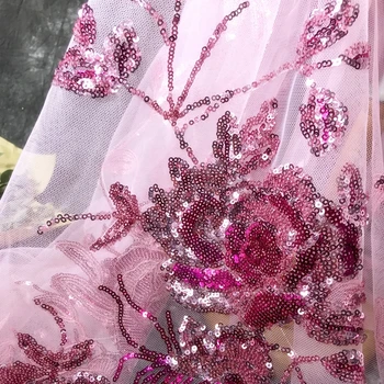 Muhteşem high-end elbise parlak payetli büyük çiçek düğün elbisesi dantel kumaş tasarımcı kumaş