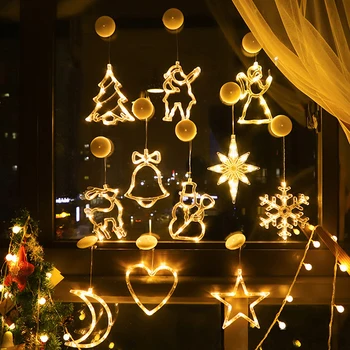 Noel LED lamba Pencere Enayi Lamba Kar Tanesi Santa Süsler Dekorasyon Noel Asılı LED Lamba 2023 Yeni Yıl Ev Dekorasyon