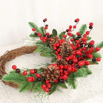 Noel Çelenk Çam Kozalağı Çelenk Kırmızı Meyve Şenlikli Çelenkler Asılı Kolye için Ön Kapı Ev Dekor
