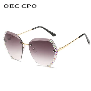 OEC CPO Yeni Rhinestones Güneş Gözlüğü Kadın Moda Çerçevesiz Gözlük Trend Shades güneş gözlüğü Kadın Renkli Gözlük UV400 O638