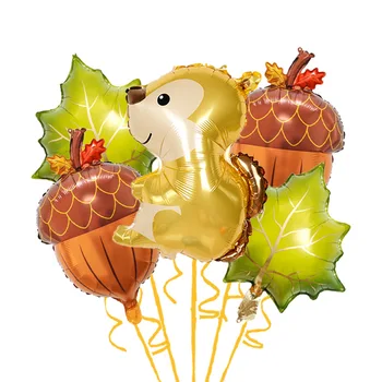 Orman Karikatür Hayvan Tema Parti Balonlar Set Sincap Tilki Küçük Rakun Atmosfer Sahne Şükran Balon Düzenleme
