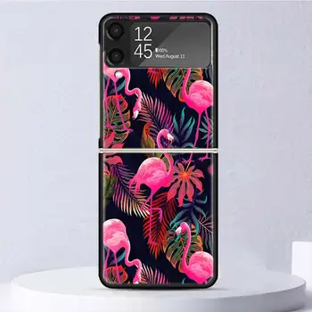 Pembe Kırmızı Flamingo Darbeye Dayanıklı Sert samsung kılıfı Galaxy Z Flip 4 3 5G Telefon Kapak Z Flip3 Flip4 Siyah Fundas Mat Kabuk Çapa