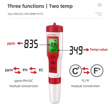 PH ölçer ATC İle 3/4 in 1 PH/TDS/Sıcaklık Test Cihazı Yüksek Doğruluk Dijital Su Kalitesi Test Cihazı Havuzları, İçme Suyu, Akvaryumlar
