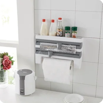 Plastik Buzdolabı Sarılmak Film Depolama Raf Wrap Kesici Duvar Asılı kağıt havlu tutacağı mutfak düzenleyici
