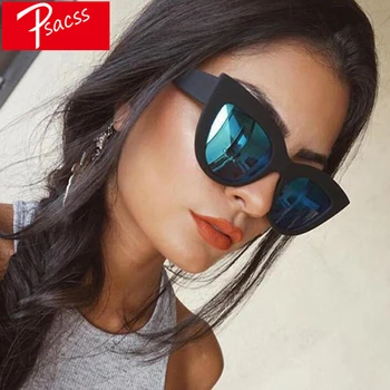 Psacss Vintage Kedi Göz Güneş Kadınlar Siyah Lüks Marka Tasarımcısı Yüksek Kalite Retro Gözlükleri Kadın Moda Ayna Shades