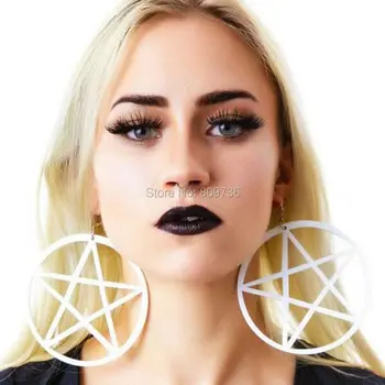 Punk Rock Büyük Yıldız Küpe Gotik Kadınlar Büyük Pentagram Benzersiz Tasarım Moda Avrupa Kulak Takı Siyah Beyaz Renk Ücretsiz Gemi