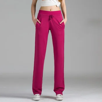 Rahat Elastik Bel Pamuk Sweatpants Kadın Artı Boyutu 4XL spor pantolonlar Klasik Katı Düz Bacak Pantolon Joggers Kadınlar için
