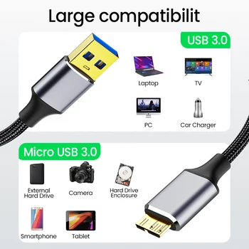 Robotsky USB 3.0 Mikro B Kablosu 5GB Hızlı USB Tip A Mikro-B Veri Kablosu Samsung S5 Not 3 HDD harici sabit disk Disk Kablosu
