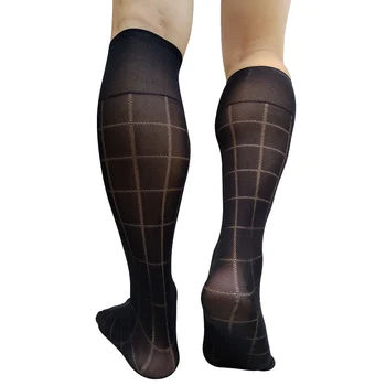 See Through Erkek Takım Elbise Çorap Siyah Şeffaf Ekose Diz Yüksek Uzun Tüp Seksi Çorap Erkek Resmi Çorap İş Hediyeler