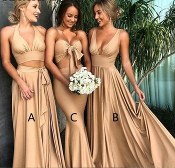 Seksi Yan Bölünmüş V Yaka Şampanya Altın gelinlik modelleri Uzun Zarif Elbise Kadınlar İçin Düğün Parti Artı Boyutu gelinlik modelleri
