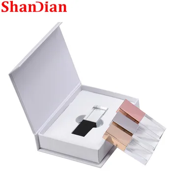 SHANDIAN Şeffaf Cam USB araba logosu usb kalem sürücü 8GB 16GB 32GB 64GB USB flash sürücü, bellek Sürücüsü küçük USB bellek / Araba hediye