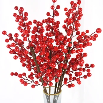 Simüle Kırmızı Holly Meyve Şube Yapay Bitkiler Meyve Noel Partisi Ev Dekorasyon Sahte Berry Masaüstü Çiçek Düzenleme