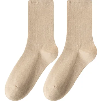 Sonbahar ve kış çorap çocuk orta tüp düz renk yüksek lastik bant saf pamuk sonbahar basit uzun tüp spor çorapları