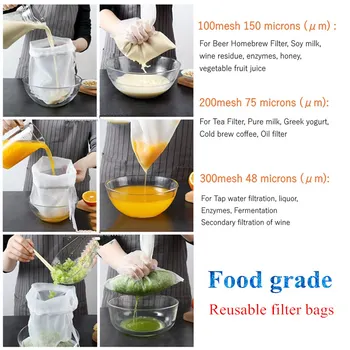 Soya Sütü şarap filtre torbası Somun Süt torbası Çay Kahve Yağı Yoğurt Filtre Net Örgü Mutfak Gıda Kullanımlık naylon filtre torbaları Süzgeç