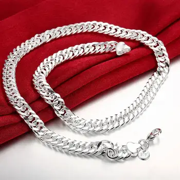 Sıcak güzel tasarımcı 925 ayar Gümüş klasik erkekler 10mm Zincir Bilezik kolye takı seti 20/24 inç Moda Parti düğün hediye
