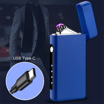 USB Çakmak Tip-C Çift Ark Plazma elektronik çakmak Alevsiz Güç Ekran Rüzgar Geçirmez Çakmak Sigara Araçları erkek Hediyeler İçin