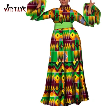 Vestidos africanos para mujeres estampado drapeado vestidos largos rectos Bain Riche africano Ankara vestidos chal WY5483