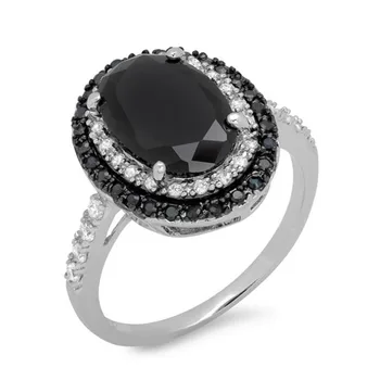 Vintage 925 Gümüş Siyah Zirkon Yüzük Nişan Yüzüğü Kadınlar için Taş Yüzük Siyah Pırlanta Yüzük