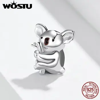 WOSTU Moda Koala Hayvanat Bahçesi Boncuk 100 %925 Ayar Gümüş Charm Fit Orijinal diy bilezik Kolye Gümüş Takı Yapımı FNC093