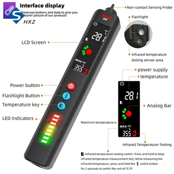 X2 Akıllı Dijital Multimetre Kızılötesi Sıcaklık Ölçüm LCD Ekran AC DC gerilim dedektörü Kalem LED el feneri ile Alarm