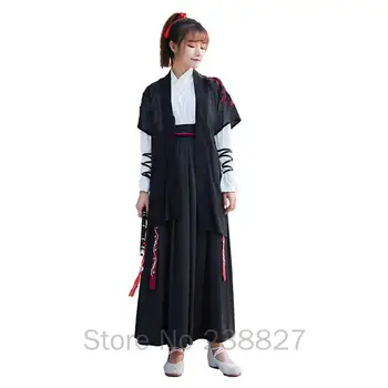 XinHuaEase Çin Geleneksel Elbise Hanfu Kadın Elbise Kılıçlı Kostüm Han Hanedanı Oryantal Kıyafet Cosplay Giyim Seti Siyah