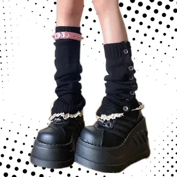 Y2k Goth Lolita bacak çizgili ısıtıcıları japon kadın gotik uzun çorap çorapları diz kış örme manşetleri ayak bileği ısıtıcı