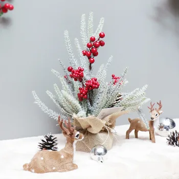 Yapay Noel Ağacı Beyaz Kar Akın Kırmızı Meyveler suni çam kozalağı Parti Malzemeleri Zanaat Hediye Masaüstü Süs Ev Dekorasyon