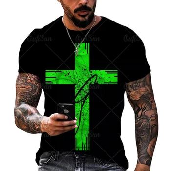 Yaz erkek kısa kollu tişört İsa Kızıl Haç 3D Baskı Rahat Tarzı Gevşek Giyim Sokak Moda Yuvarlak Boyun Artı Boyutu Gömlek