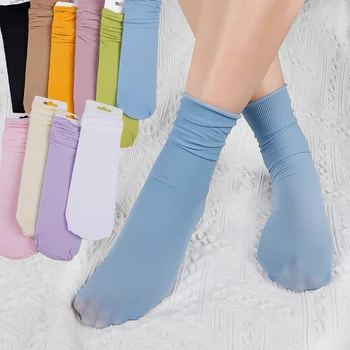 Yaz İnce Gevşek Çorap Kadın Kızlar için Kadife Yumuşak Nefes Uzun Çorap Şeker Düz Renk Siyah Beyaz Bej Harajuku Yüksek Çorap