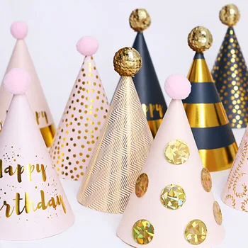 Yeni 2 Adet çocuklar için doğum günü şapkası Mutlu doğum günü kağıdı Şapka Kap Prens Prenses Taç Parti Dekorasyon için Erkek Kız Parti Süslemeleri