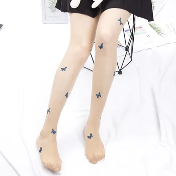 Yeni Dipli Dantel Tayt Uzun Çorap Mavi Kelebek Külotlu İpek Çorap Kadın Tayt Lolita Delikli Örgü Çorap