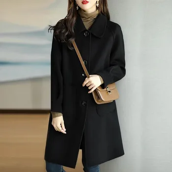 Yeni Kadın Mizaç Moda Yün Ceket 2021 Sonbahar Kış Kadın Yeni Kalın Kore Orta uzunlukta Gevşek High-end Küçük Ceket
