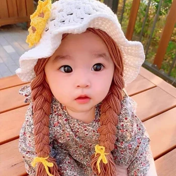 Yeni Kore Sevimli Kiraz Bebek Örgüler Şapka Bahar Sonbahar Çocuk Örme Peruk Şapka kulak koruyucu Yenidoğan Bebek Fetal Kap 1-6Y