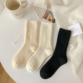 Yeni Kış Çorap Kadın Kaşmir Yün Kalınlaşmak Sıcak Kadın Çorap Sox Japon Moda Harajuku Düz Renk Termal Uzun Çorap 2022
