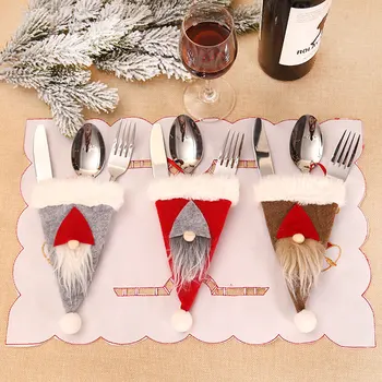Yeni Yıl 2023 Noel Sofra Çatal Bıçak Tutucu Çatal Çanta Noel Süslemeleri Ev Yemeği için masa süsü Navidad Hediye
