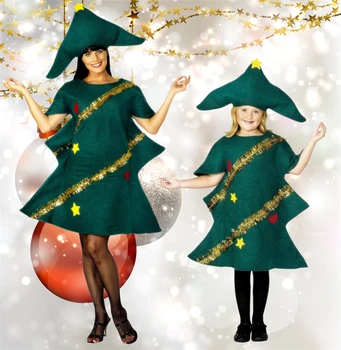 Yeni Yıl Yılbaşı Ağacı Kıyafet Anne ve Kız Cosplay Yeşil Grinch Parti Performans Giyim Şapka Elf Noel Kostümleri 2021