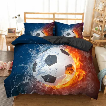 Yorgan Kapağı Genç Erkekler için spor futbol topu Mikrofiber Kraliçe / Kral Nevresim 3D Futbol Yatak Yorgan yatak örtüsü seti