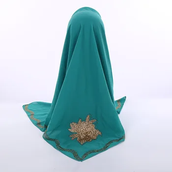 Yüksek Kaliteli İnci Şifon Kare Başörtüsü Eşarp Aplikler İle Büyük Çiçek Dekor İslam Kadınlar Lüks Elmas Kenarları Müslüman Şal