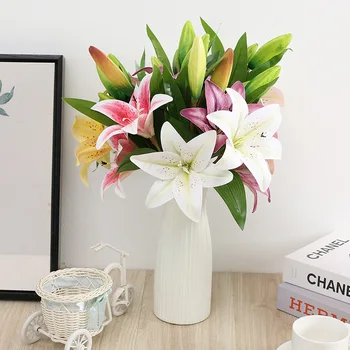 Yüksek Kaliteli Yapay Bitki zambak çiçeği 2 Çiçek 1 Tomurcuk Ev Yemek Odası Bölümü Ekran Sundurma Otel Parti Dekorasyon DIY
