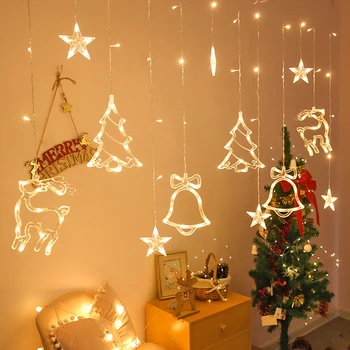 Yılbaşı dekoru LED Garland perde dize ışık düğün ev için Noel Ağacı Süsleme Navidad Noel Hediyesi 2023 Yeni Yıl