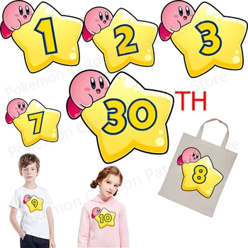 Yıldız Kirby Oyun Doğum Günü Şanslı Termal Transfer Etiket ütü yamaları Demir on Giysi DIY tişört Çanta Yama Parti Malzemeleri