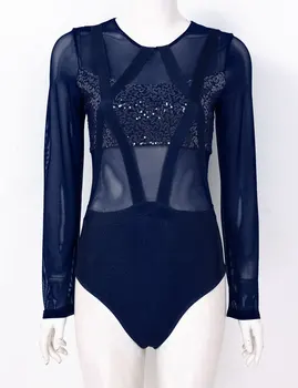 Zarif Kadın Balerin Bale Dans Elbise Çağdaş Jimnastik Leotard Bodysuit Glitter Sparkly spor salonu elbiseleri Dans Kostümleri