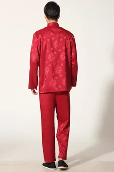 Çin Geleneksel erkek Saten Rayon Kung Fu Takım Elbise Vintage Uzun Kollu Tai Chi Wushu Üniforma Giyim Ml XL XXL 3XL L070610